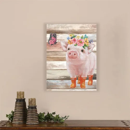 Miniatura 4 de Divertidas imágenes de cerdito y cerdo mariposa rosa, arte de pared, decoración de pared de granja, lienzo de animales de granja, mural