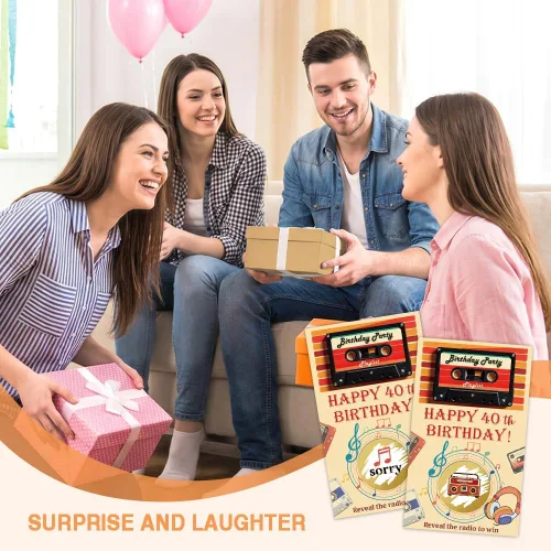 Miniatura 5 de Haizct 50 tarjetas rascadoras de feliz cumpleaños 40, juego retro para raspar de radio para amantes de la música, suministros de fiesta de regreso a