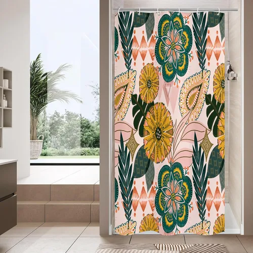 Miniatura 17 de MitoVilla Juego de cortina de ducha 3 en 1 de tamaño medio, diseño floral, bohemio, 36 pulgadas de ancho x 72 pulgadas de alto, cortina de ducha