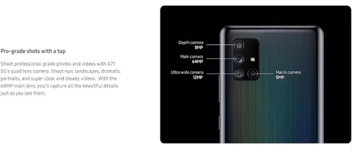Miniatura 7 de SAMSUNG Galaxy A71 5G (128 GB, 6 GB) 6.7 pulgadas AMOLED+, Snapdragon 765G, batería de 4500 mAh, Global 5G Volte GSM AT&T desbloqueado