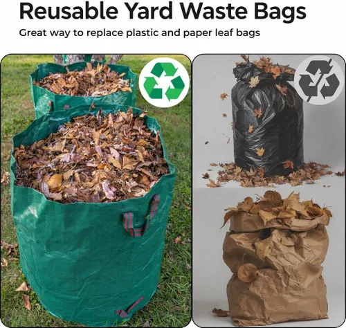 Miniatura 5 de Gardzen Paquete de 3 bolsas de basura de 72 galones, reutilizables, resistentes, plegables, para hojas de jardín, con anillo de plástico, contenedor