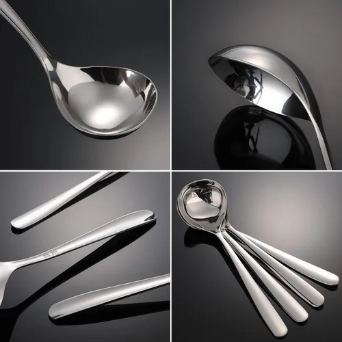 Miniatura 3 de Cucharas de sopa de acero inoxidable para ramen, juego de 4 cucharas de sopa asiáticas pulidas con espejo (mango corto)