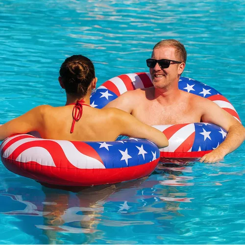 Miniatura 7 de Flotador de piscina con bandera de Estados Unidos de 36 pulgadas, anillo inflable para piscina, flotador patriótico redondo para playa, lago