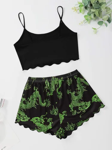 Miniatura 2 de WDIRARA Conjunto de pijama para mujer con bonito estampado de lechuga y pantalones cortos