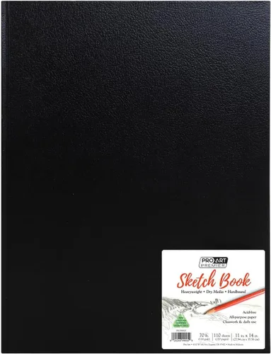Pro-Art PA020504 - Cuaderno de bocetos rígido, 11 x 14 pulgadas, color negro (110 páginas)