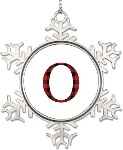 Miniatura 21 de Monograma inicial letra A copo de nieve, adornos de letras rojas y negras a cuadros para árboles de Navidad, adornos de Navidad personalizados