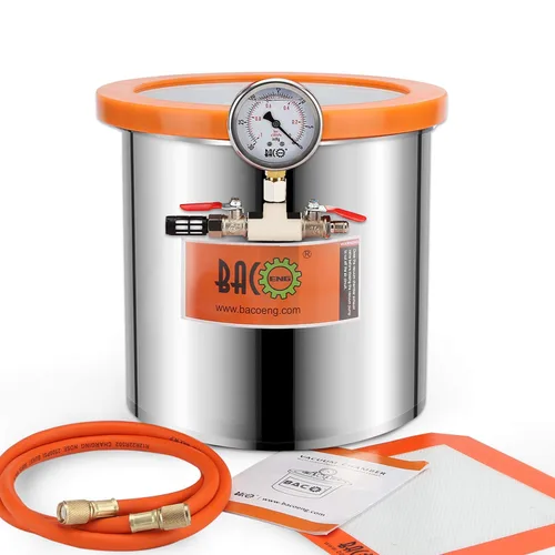 BACOENG Cámara de vacío de 3 galones con tapa de vidrio templado, kit de cámara de desgasificación de acero inoxidable para estabilizar madera,