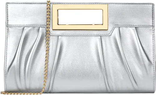 Miniatura 9 de KKXIU Bolso de mano para mujer, elegante bolso de noche plisado para boda, baile de graduación, novia con correa de cadena