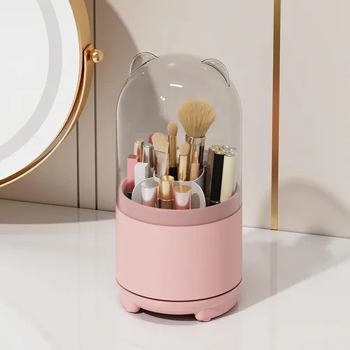 Miniatura 11 de Organizador de brochas de maquillaje con tapa, organizador giratorio a prueba de polvo para brochas de maquillaje con cubierta acrílica transparente