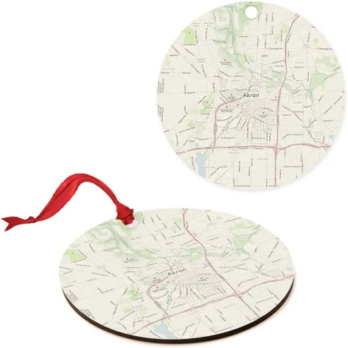 Miniatura 6 de Andaz Press Mapa de la ciudad de Estados Unidos redondo de madera natural MDF ornamento de Navidad, Akron, Ohio Vintage Mapa, 1 paquete, larga