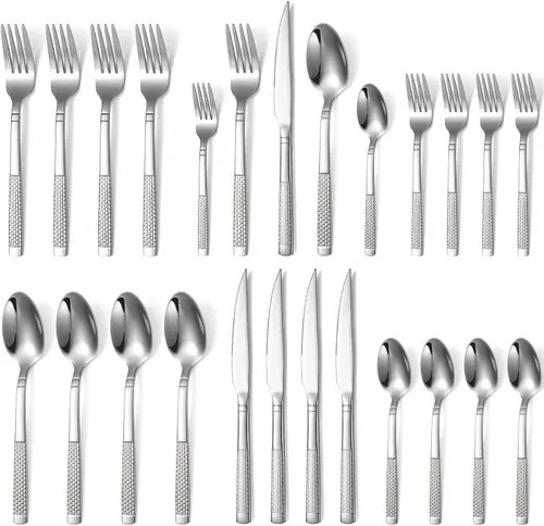 Miniatura 7 de Juego de cubiertos de acero inoxidable de 20 piezas para 4 utensilios de cocina, incluye tenedores, cucharas, cuchillos para el hogar, restaurante