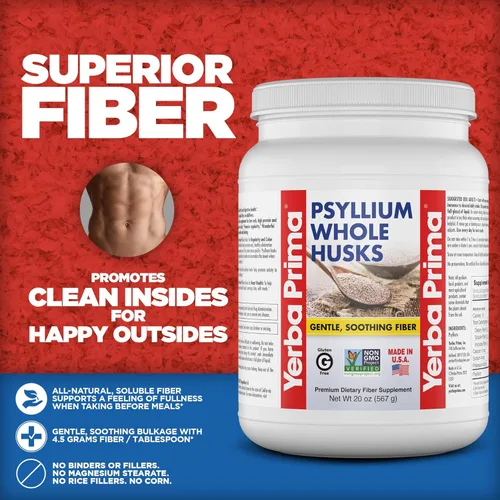 Miniatura 4 de Yerba Prima Suplemento entero de fibra de cáscara de psyllium de 20 onzas (paquete de 2) – vegano, sin gluten, sin OMG