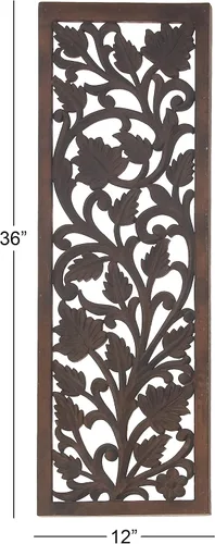 Miniatura 10 de Deco 79 Decoración de pared de madera floral hecha a mano para el hogar, escultura de pared de acanto tallada intrincadamente, arte de pared de 12 x