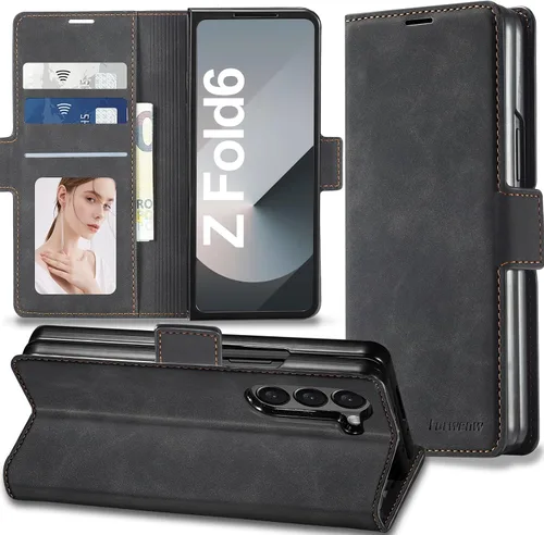 Miniatura 38 de Funda de piel con tapa para Samsung Galaxy Z Flip 3, con protección de bisagra, delgada y magnética tipo cartera [1 tarjetero], funda protectora a