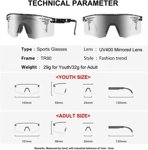 Miniatura 5 de ACEXPNM Gafas de sol de béisbol de dos tamaños UV400 para adultos, niños y jóvenes, hombres y mujeres, para deportes al aire libre