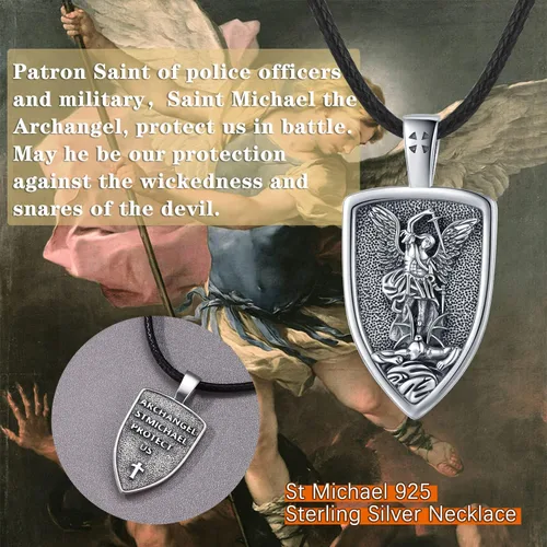 Miniatura 46 de Odinstone Collar de plata de ley 925 con medalla de San Miguel/San Cristóbal/San Benito/Crucifijo de Jesús/San Uriel/Arcángel Rafael para hombres