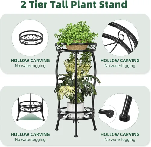 Miniatura 5 de Simple Trending Soporte para plantas para interiores y exteriores, estante redondo alto para plantas, soporte de metal de 2 niveles para maceta