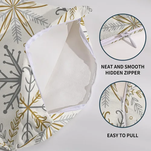 Miniatura 6 de Juego de 2 fundas de almohada de copos de nieve de invierno de 16 x 16 pulgadas, color amarillo, gris, gris, rústico, estampado navideño