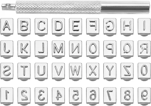 Miniatura 9 de Yoption Juego de 36 piezas de sellos metálicos de letras y números, 26 herramientas de perforación de cuero con letras y números, para cinturón