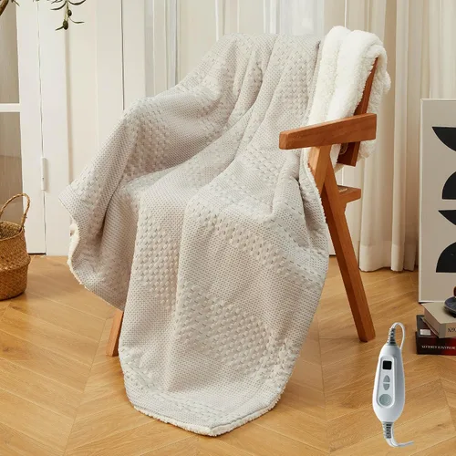 Miniatura 11 de Manta Térmica Eléctrica de 50"x60" Pulgadas, Tejido de Gofre Suave a Sherpa con 6 Niveles de Calefacción, 4 Horas de Apagado Automático, Lavable a