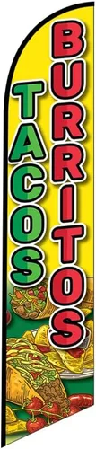Miniatura 4 de Tacos Burritos Mexican Restaurant Publicidad Banner de plumas Swooper Bandera Bandera con Kit de asta de Bandera y Estaca de Tierra, Tema Rojo
