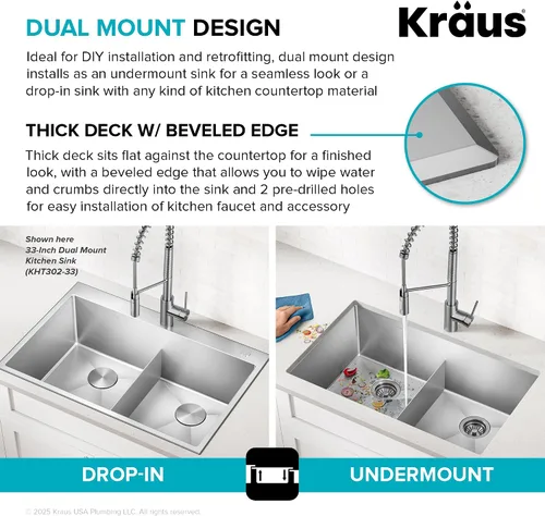 Miniatura 8 de KRAUS Standart PRO KHT300-28 - Fregadero de cocina de acero inoxidable de 28 pulgadas, calibre 16, cuenco individual de 2 agujeros, de acero