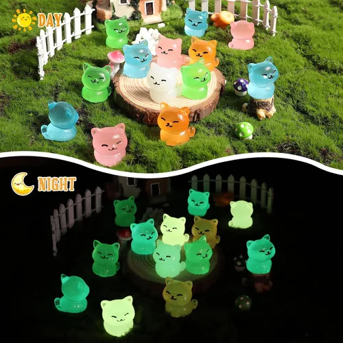 Miniatura 4 de 24 piezas de mini gatos luminosos de resina, figuras de gato en miniatura, pequeños adornos de gatos que brillan en la oscuridad para casa