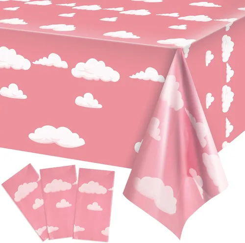 Miniatura 8 de Tatuo 4 piezas de suministros de fiesta de cumpleaños de cielo azul y nubes blancas, mantel de historias de dibujos animados, mantel de mesa