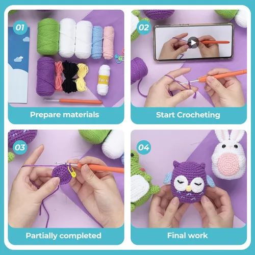 Miniatura 5 de YESJOLI Kit de ganchillo de animales para principiantes, kit de ganchillo y tejer para manualidades para mujeres adultas DIY con video tutorial paso
