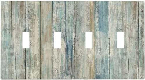 Miniatura 159 de Placa de pared dúplex de receptáculo de dispositivo de 1 gang de madera envejecida blanca gris con veta de tablón, cubierta de enchufe eléctrico