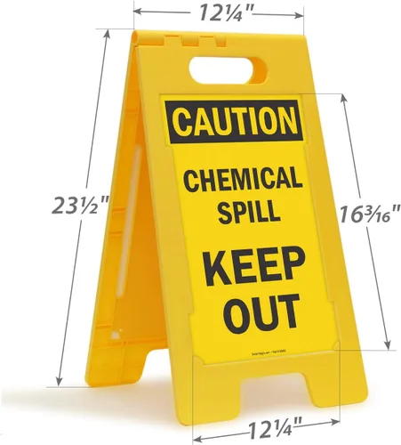 Miniatura 5 de SmartSign Letrero plegable para piso, leyenda "Caution Chemical Spill Keep Out", 25 pulgadas de alto x 12 pulgadas de ancho, negro sobre amarillo