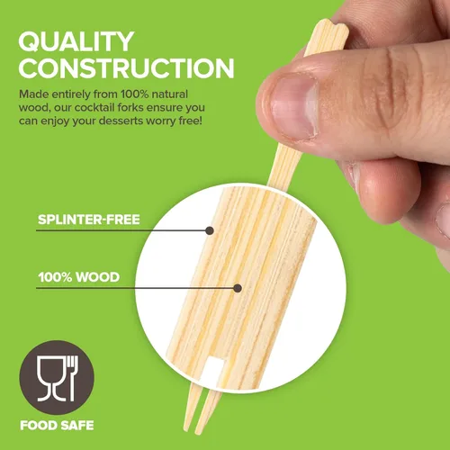 Miniatura 3 de 200 tenedores de aperitivo de bambú, tenedor desechable de bambú de 3.5" para charcutería, mini tenedores para aperitivos, tenedores de cóctel