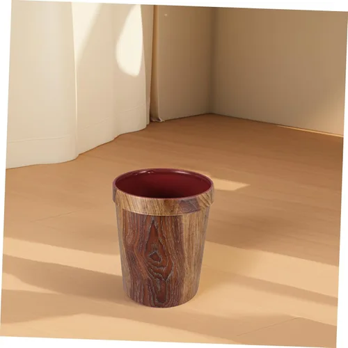 Miniatura 4 de STOBOK 1 bote de basura, cesta de basura para baño, papelera de madera con patrón de madera, contenedor de basura retro, contenedor de basura