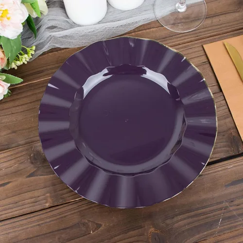 Miniatura 132 de Tableclothsfactory Paquete de 10 platos redondos de plástico negro de 6 pulgadas para ensalada de postre, platos desechables con borde ondulado