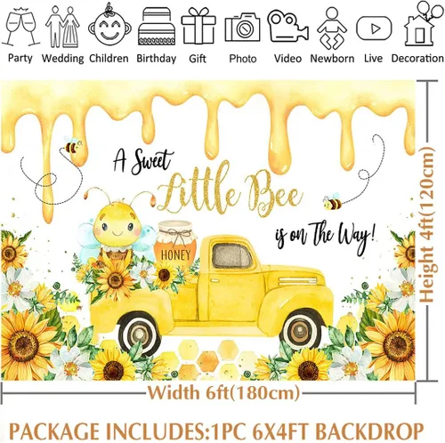 Miniatura 4 de Avezano Fondo de decoración de fiesta de baby shower de abejas para niño, A Sweet Little Bee is On The Way, telón de fondo para baby shower, telón