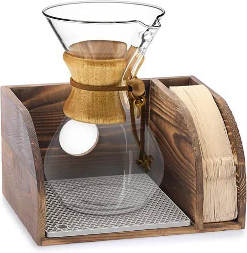ELLDOO Soporte organizador de café de madera vintage, compatible con cafeteras Chemex, sostiene cafetera y filtros de papel de café, se adapta a