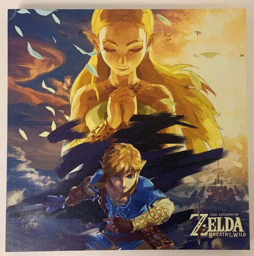 Póster impreso en lienzo de The Legend of Zelda Breath of the Wild de 12 x 12 pulgadas, decoración artística de pared - Link and Zelda