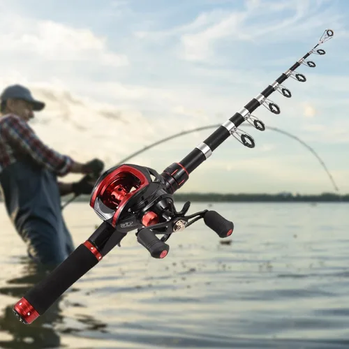 Miniatura 4 de LIXADA Combo de caña de pescar y carrete con señuelos de pesca para adultos, caña de pescar telescópica de 6.89 pies con carrete de cebo 18+1BB mano