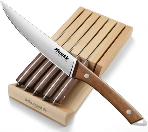 Miniatura 9 de Huusk Juego de cuchillos de cocina con bloque y afilador integrado, juego de 15 piezas de bloques de cuchillos de acero inoxidable japonés