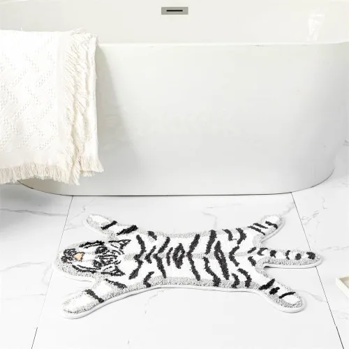 Miniatura 3 de Tapete de baño de tigre para baño, diseño de dibujos animados de tigre blanco, antideslizante, absorbente, pequeño, decoración de baño, alfombra
