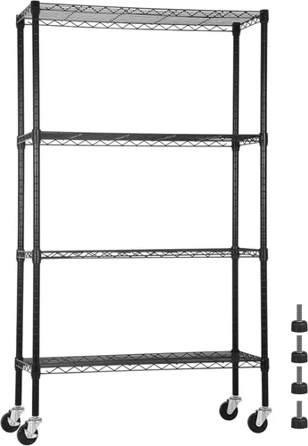 Estantería de alambre de 4 niveles de 62 pulgadas de alto x 36 pulgadas de largo x 14 pulgadas de profundidad, estante de metal resistente, Negro
