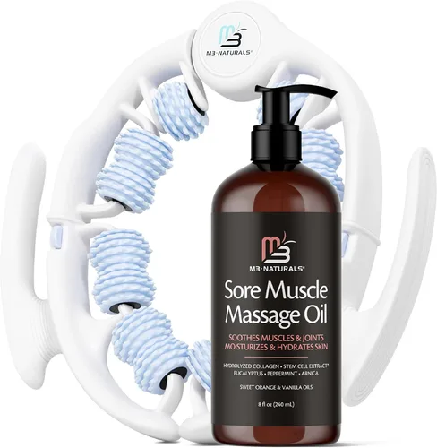 Kit de aceite de masaje para músculos adoloridos de árnica y masajeador | Dúo relajante de recuperación post-entrenamiento para brazos adoloridos,