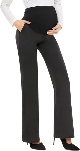 Tapata Pantalones de maternidad para mujer de 28, 30, 32 pulgadas, corte de bota, pantalones de vestir con bolsillos sobre el vientre, pantalones de