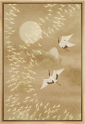 Miniatura 49 de NWT Impresión en lienzo enmarcado para pared, acuarela, grullas, pájaros volando, naturaleza salvaje, ilustraciones de arte moderno decorativo
