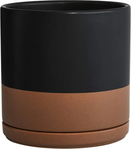 Miniatura 59 de D'vine Dev Maceta de cerámica de 10 pulgadas con orificio de drenaje y platillo, maceta redonda cilíndrica para interiores, color negro, 94-O-E-2