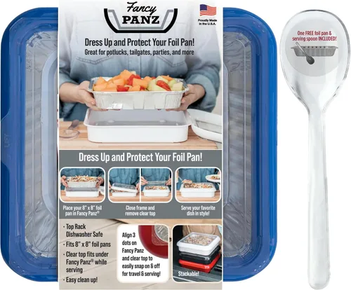 Miniatura 14 de Fancy Panz - Portasartén de papel de aluminio Aqua de 8x8 pulgadas con tapa - Bandeja de servicio de alimentos elevada - Portasartén portátil