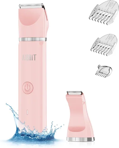 AIBRIT PRO Recortadora eléctrica de bikini para mujer, 2 en 1, afeitadora de pelo púbico eléctrica, depiladora sin dolor, afeitadora de cuerpo, Rosa