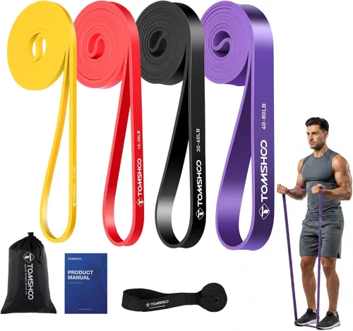 TOMSHOO Juego de bandas de resistencia, 4/5 piezas de bandas de entrenamiento de ejercicio de fitness con bolsa de almacenamiento, anclaje de