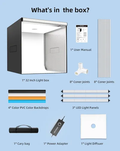 Miniatura 8 de Glendan Caja de luz fotográfica de 32 x 32 pulgadas, caja de luz grande para fotos con 3 paneles de luz, 792 perlas LED, CRI >95, kit de carpa