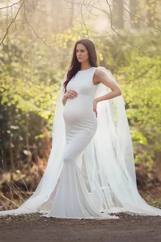 Miniatura 2 de Vestido de maternidad para mujer, para fotografía, vestido largo de accesorios para fotos, con capa de malla, vestido de baby shower, vestido